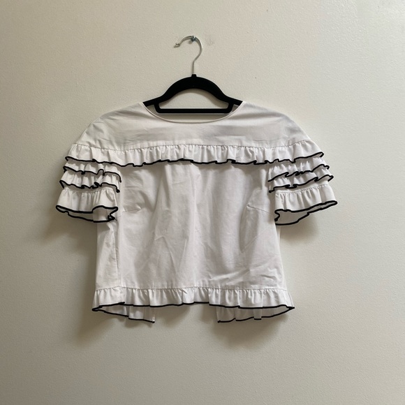 Zara Tops - Zara Ruffle Trim Button Back Poplin Shirt XS